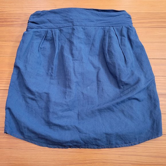 Theory 10 Chambray Blue Skirt Sleeve Tie Button Up Front NEINI D Indigo Linen Bl - Picture 3 of 6